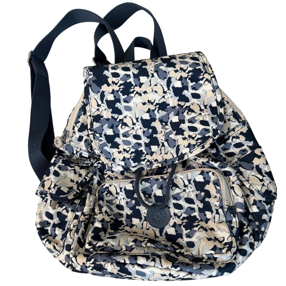Kipling City Pack All-Day Backpack Blue‎ Tan Flower Art Everyday Travel